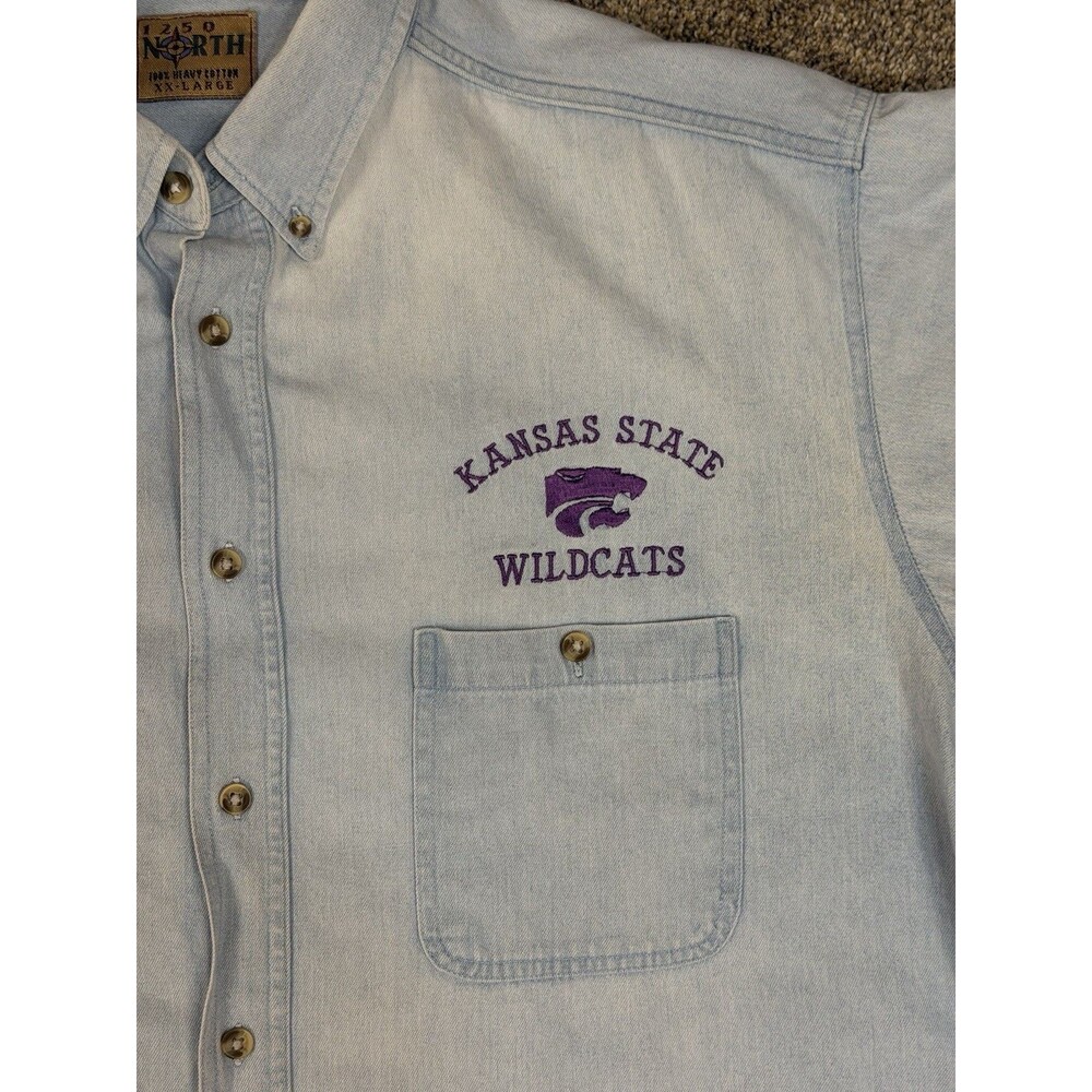 Kansas State Wildcats Denim Shirt Men XXL Big 100% Cotton 1250 North Button Up
